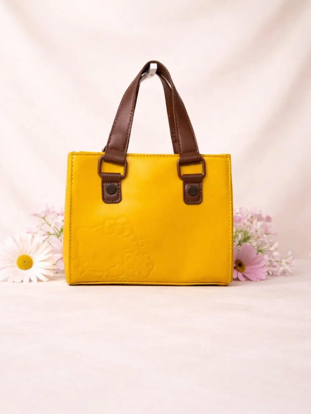 Mustard Yellow Handbag with Mini Coin Purse & Beaded Bow Charm
